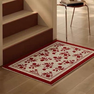 Red floral pattern entrance mat 50x80 mud-removing mat
