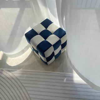 Cube-shaped checkerboard pattern stool ottoman checkerboard pattern