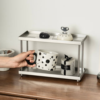 Stainless steel silver simple two-tier display rack cosmetic storage