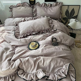 Cooling Black Piping Frill Plain Duvet Cover Set  Bed Cover Cooling Touch