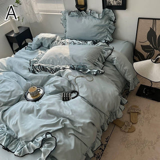 Cooling Black Piping Frill Plain Duvet Cover Set  Bed Cover Cooling Touch