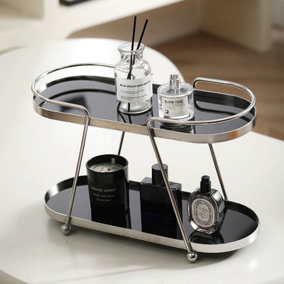 Silver Frame Oval Two-Tier Display Rack  Storage