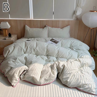 Piping Gingham Check Pattern Duvet Cover Set  Bed Cover All Season