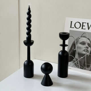 Black Wooden Candle Holder Piece Set