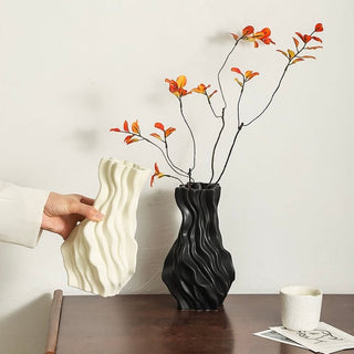 Twist Pleated Design Matte Color Flower Vase  Ceramic Vase Object