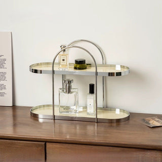Silver Arch Frame Oval Two-Tier Storage Rack  Perfume Storage