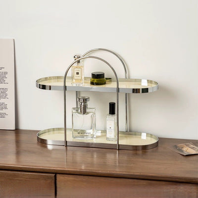 Silver Arch Frame Oval Two-Tier Storage Rack  Perfume Storage