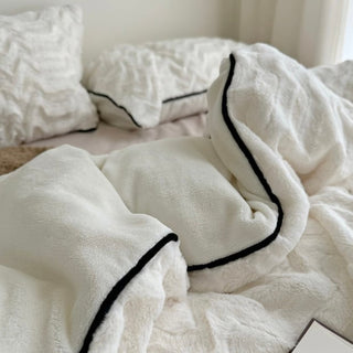 Faux Fur Wave Piping Winter Duvet Cover Set