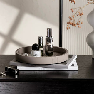 Round Braided Leather Accessory Tray  Storage