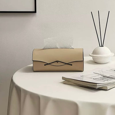 Side Wood Faux Leather Simple Tissue Case