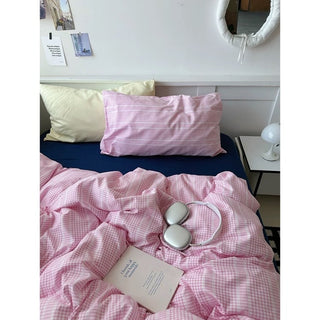 Pink Mix Check Pattern Duvet Cover Set 2 Sizes  Bed Cover All Seasons Year-Round