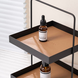 Handled Iron Leather Square Two-Tier Tray  Storage Rack Display