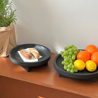 Legged Black Wood Round Tray