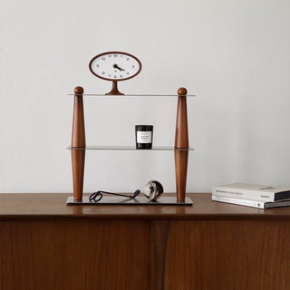 Wood Stainless Steel Three-Tier Storage Display Rack Brown