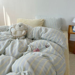 Light Blue Stripe Milk Velvet Winter Duvet Cover Set