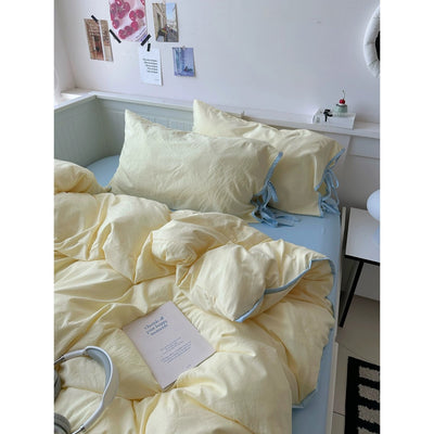 Yellow Side Ribbon Plain Piping Duvet Cover Set 2 Sizes  Bed Cover All Seasons Year-Round