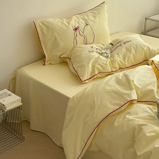 Piping Embroidery Washed Cotton Duvet Cover Set  Bed Cover