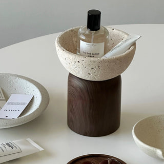 Travertine-style wood stand accessory tray