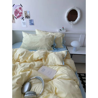 Yellow Side Ribbon Plain Piping Duvet Cover Set 2 Sizes  Bed Cover All Seasons Year-Round
