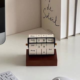 Wood Natural Rotating Perpetual Calendar Desktop Wooden Desk Calendar