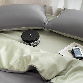 Gray Two-tone Satin Plain Duvet Cover Set  Bed Cover