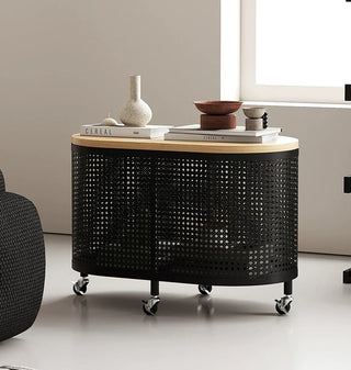Wheeled Wood Lid Storage Oval Side Table