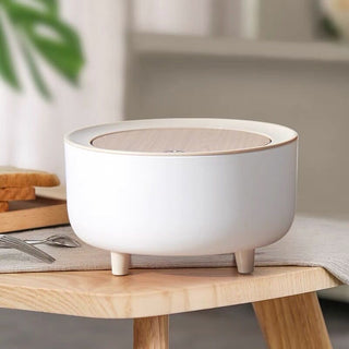 Wood-look x White Desktop Dustbin with Lid