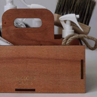 Handled Wooden Rectangular Storage Box for Cosmetics