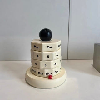 Wood Monotone Rotating Perpetual Calendar Desktop Wooden Desk Calendar