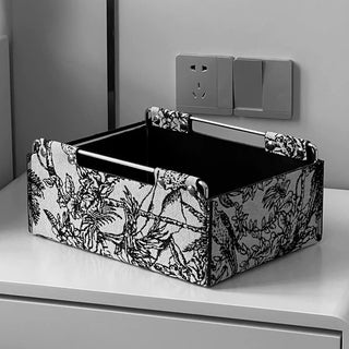 Leather Jacquard Silver Frame Storage Basket Small Item Holder