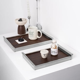 Stainless Steel Silver Wood Large Rectangular Tray  Accessory Tray Storage Cafe Tray