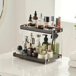 Clear Gray Acrylic Two-Tier Storage Display Rack for Cosmetics and Perfumes