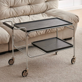 Stainless steel two-tier side table with casters storage rackin  wagon
