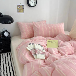 Pink Cream Double Stripe Winter Duvet Cover Set
