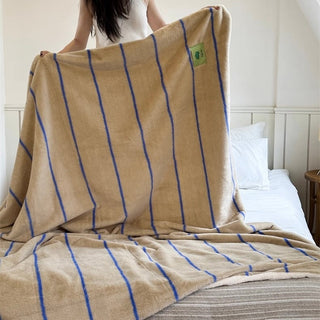 Beige Blue Stripe Pattern Fluffy Soft Blanket 150 x 200 cm Blanket Lap Blanket