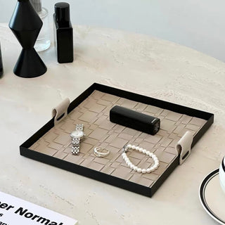 Tray with handle iron woven leather 4 types