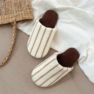 Striped fluffy simple room shoes  4 sizes indoor slippers