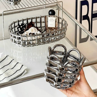 Silver Amiami Ceramic Brush Stand   Small Item Storage Candle Holder