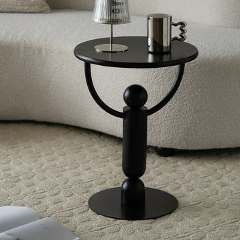 Modern Black Iron Round Compact Side Table