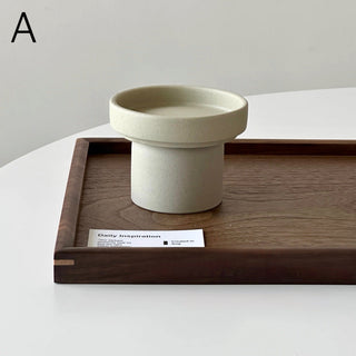 Natural Ceramic Footed Accessory Tray   Candle Holder