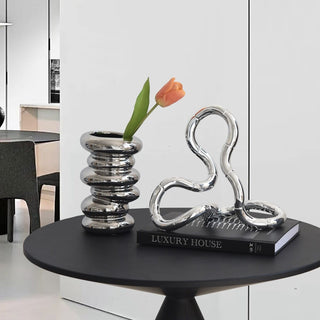 Silver-colored ceramic flower vase