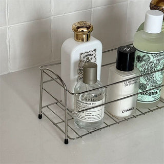 Stainless steel silver slim rectangular storage rack for perfume and cosmetics
