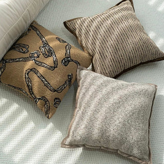 Brown Mix Embroidered Stripe Cushion Cover  45 x 45 cm