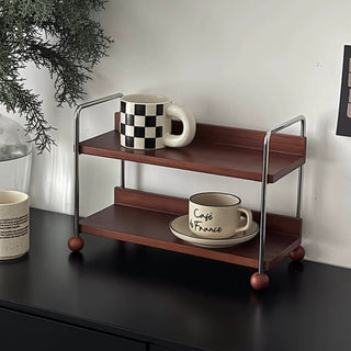 Wood Silver Frame Two-Tier Display Rack Storage