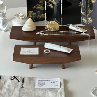 Footed Acacia Wood Long Plate Tray