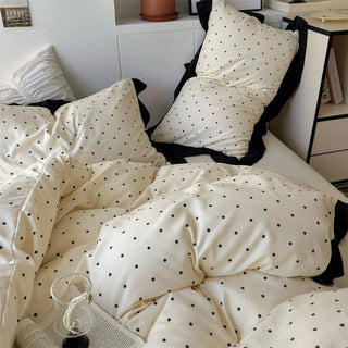 Polka Dot Pattern Black Frill Monotone Duvet Cover Set  All Season