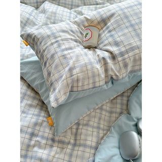 Sky blue check pattern duvet cover set 2 sizes  all season