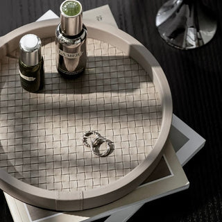 Round Braided Leather Accessory Tray  Storage