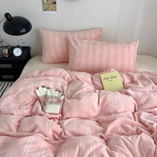 Pink Cream Double Stripe Winter Duvet Cover Set