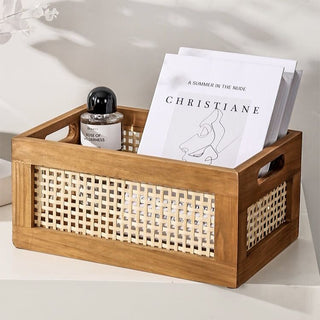 Wood Bamboo Storage Basket Set of 2 in
